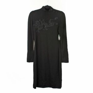 NWT Lauren Ralph Lauren Embroidered Beaded Dragon Merino Wool Black Knit Dress